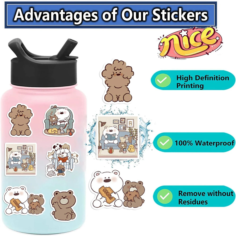 50pcs Cute Cartoon Miiiiichan Stickers Animals Anime For Laptop Water Bottle Luggage Notebook Waterproof Graffiti Vinyl Decals (Online Order Only)