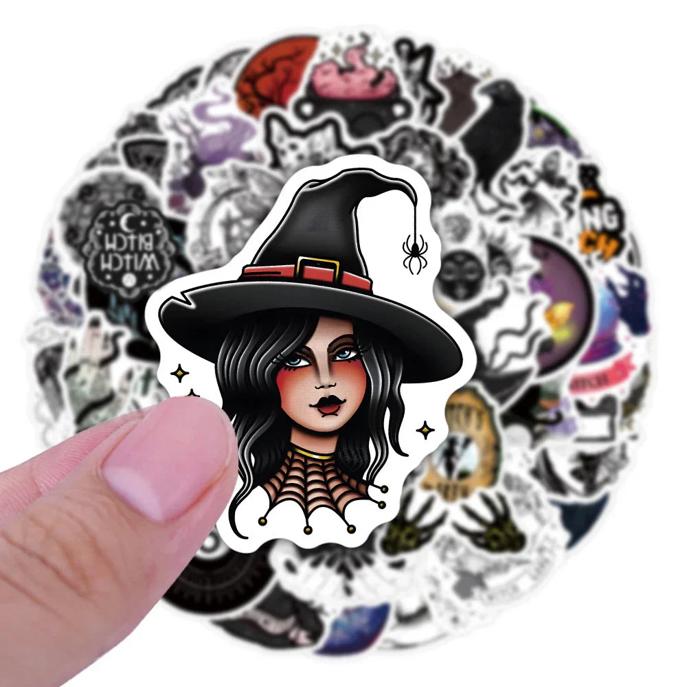Horror Witch Cartoon Stickers for Laptop Luggage Skateboard Decals (Online Order Only)
