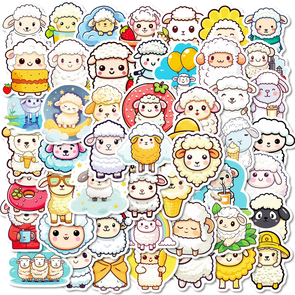 50pcs Cartoon Lamb Graffiti Stickers for Helmet, Wall, DIY Decoration (ONLINE ORDER ONLY)
