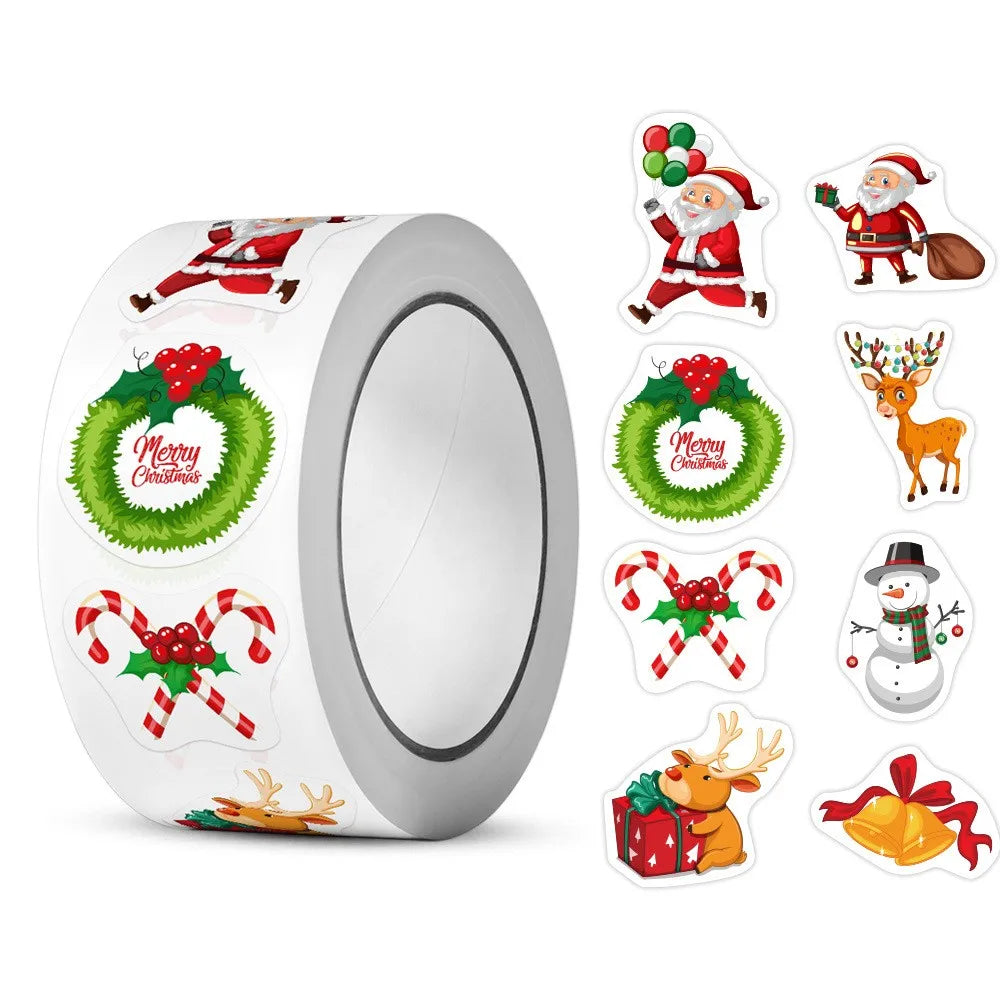 50-500pcs Cartoon Merry Christmas Stickers Santa Claus Tree Paper Label New Year Cute Snowman Stationery Stickers For Kids Gift (ONLINE ORDER ONLY)