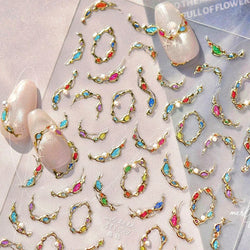 French Lines Gemstone Necklace Gilding Light Luxury Pearl Self Adhesive Nail Art Decorations Stickers Manicure Decals Wholesale (ONLINE ORDER ONLY)