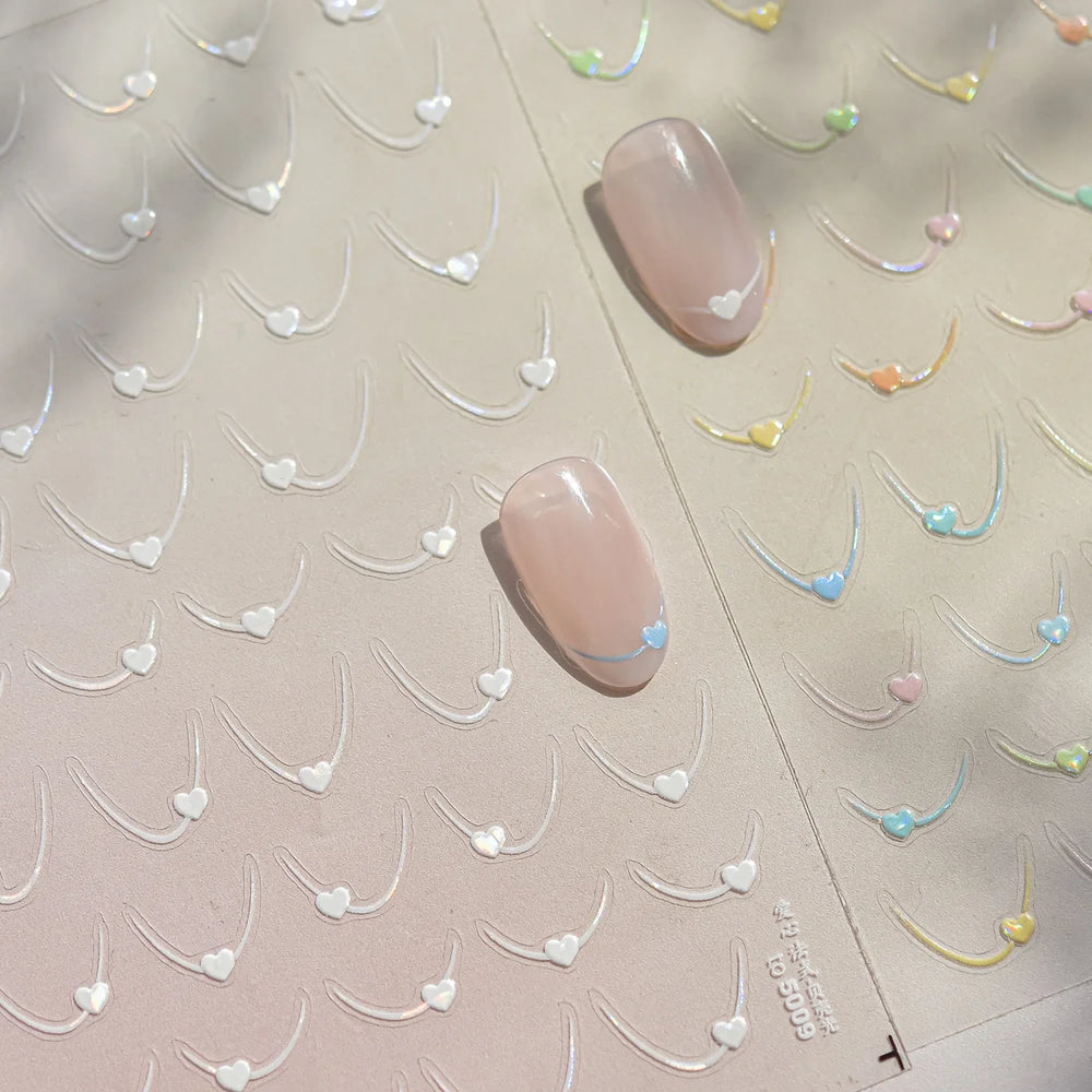 Mini Love Heart Arc Curved Line French Style Minimalist Colourful Self-adhesive Nail Art Decorations Stickers Manicure Decals (Online Order Only)