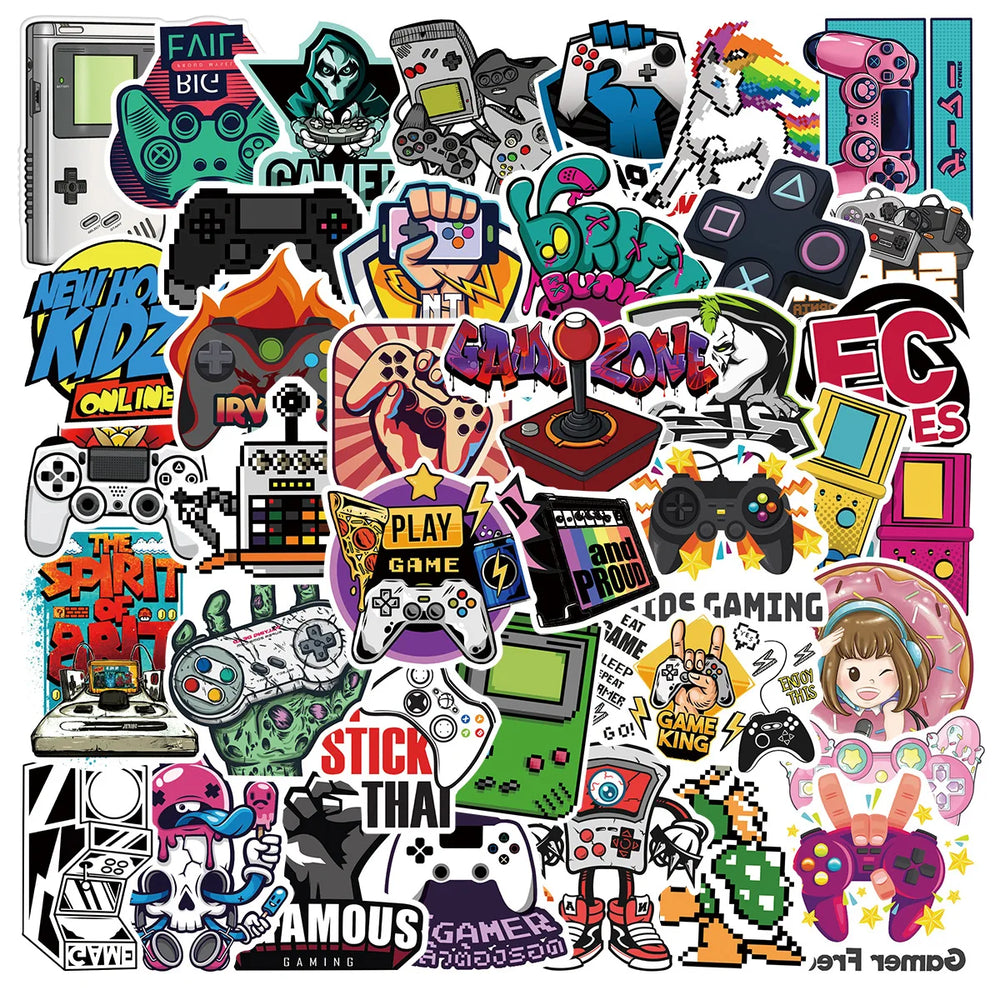 50pcs Retro Game Console Graffiti Stickers for Helmet, Wall, DIY Decor (Online Order Only)