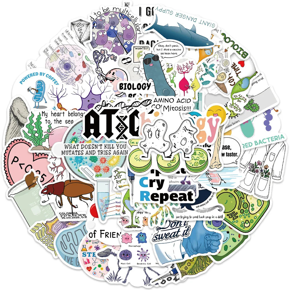 50pcs Biology Laboratory Research Stickers For Furniture Wall Desk Chair Toys Computer Motorcycle Science Chemistry Sticker (ONLINE ORDER ONLY)