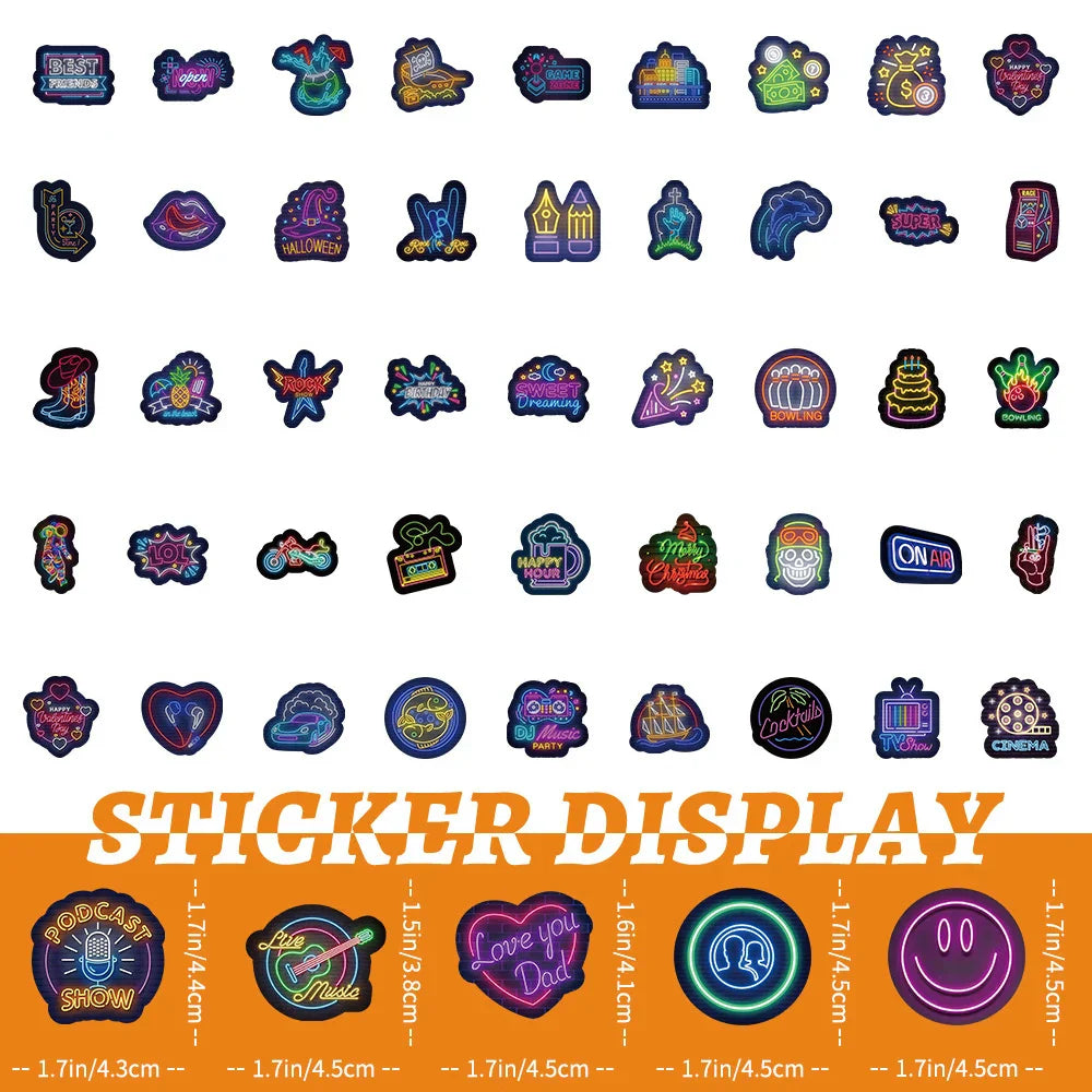 10/30/50/100pcs Cute Neon Light Cartoon Graffiti Stickers Laptop Scrapbook Luggage Car Phone Bike Decoration Sticker Kids Toys (Online Order Only)
