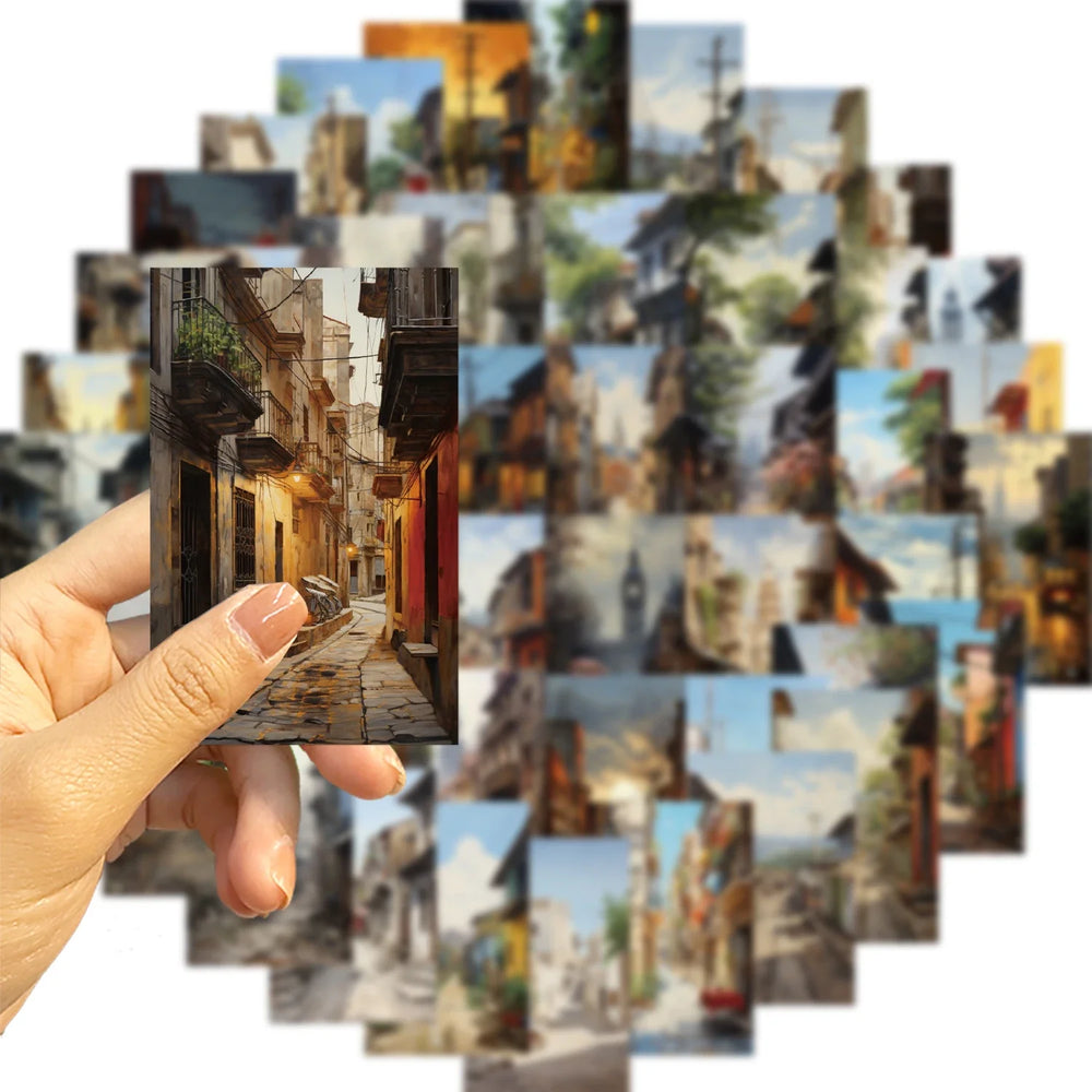 50pcs Retro Acrylic City Streets Stickers For Guitar DIY Toy For Bicycle Skateboard Laptop Luggage Decor Sticker Decals (ONLINE ORDER ONLY)