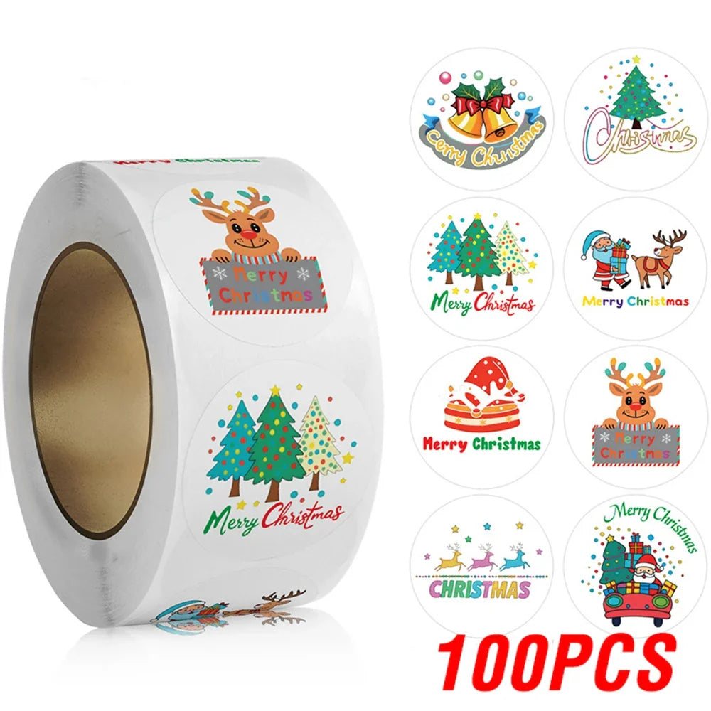 100-500pcs Santa Claus Tree Paper Label Cartoon Merry Christmas Sticker New Year Cute Snowman Stationery Stickers For Kids Gift (Online Order Only)