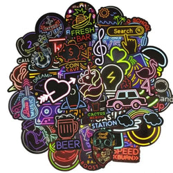50pcs Waterproof Graffiti Bicycle Stickers Cartoon Laptops Cars Motorcycles Luggage Compartments Neon Light Sticker (Online Order Only)