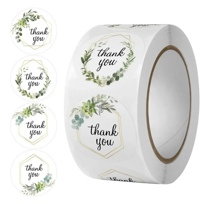 100-500PCS seals stickers Thank You Stickers for Business New Small Merci Roll Sticker Packaging Sticker Flower Rolling Label (ONLINE ORDER ONLY)
