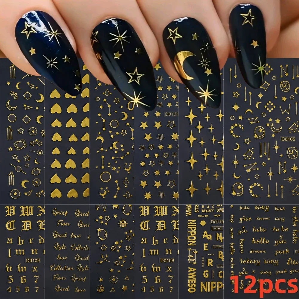 12PCS French Tassel Crescent Moon Arc Self Adhesive Nail Art Sticker 3D French Kiss Crescent Nail Stickers Lines Manicure Decals (ONLINE ORDER ONLY)