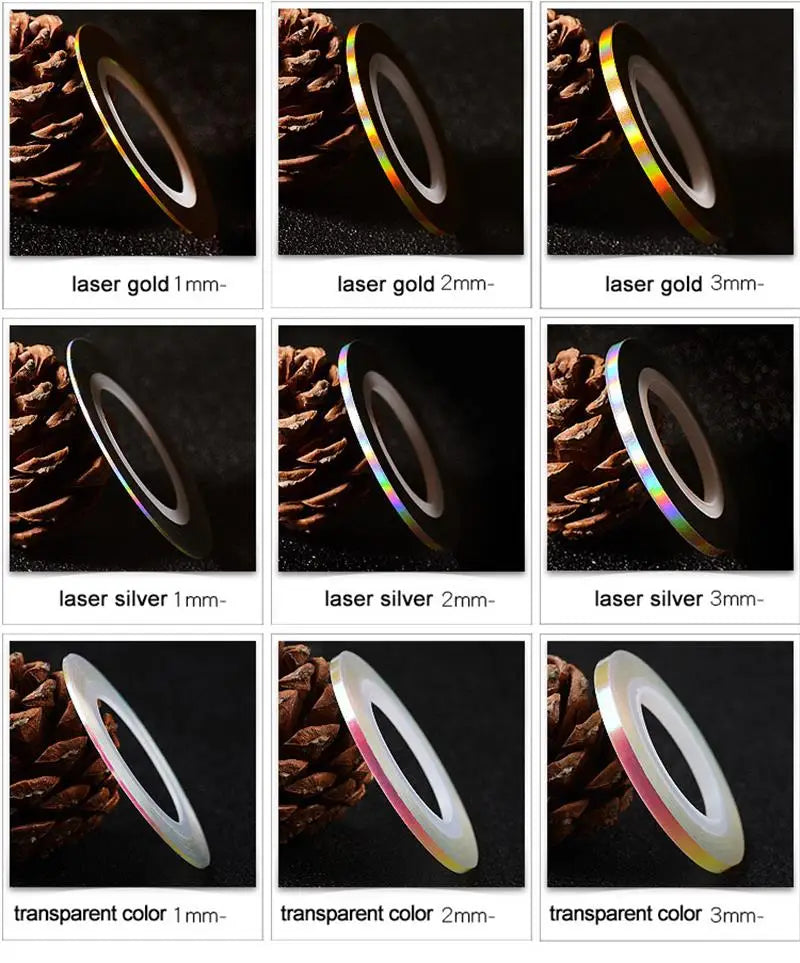 10pcs Nail Striping Tape Metallic Yarn Line Gold/Silver Striping Sticker Holographic 3D Strips Liner Tape Adhesive Manicure Foil (Online Order Only)