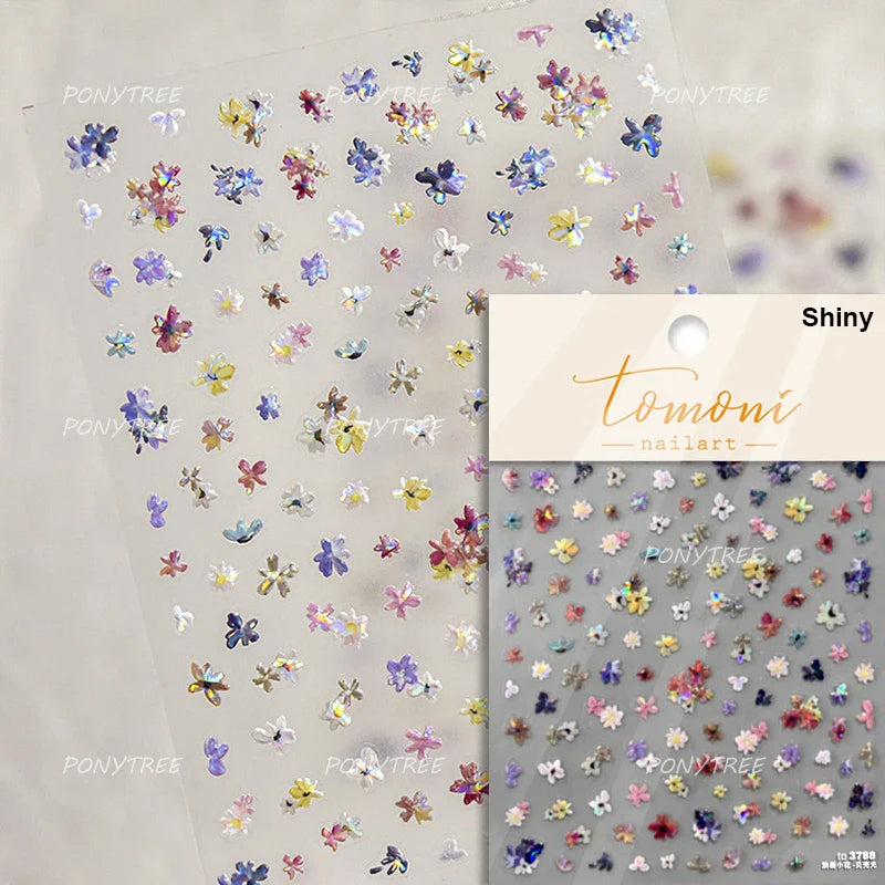 Wild Flower Oil Painting Small Variegated Daisy Peach Blossom Lavender Spring Petal Adhesive Nail Art Stickers Manicure Decals (Online Order Only)