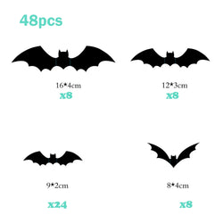 72/48/12Pcs 3D Wall Stickers Bat Stickers Halloween Decoration Vinyl Sticker Bat Sticker for Home Halloween Party Decorations (Online Order Only)