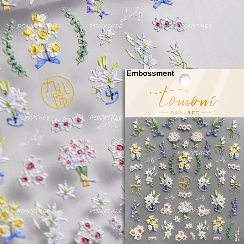 Vivid Honey Bee Ribbon Bowknot Pot Daisy Wreath Flower Shining Tulip Honeycomb Jar Self Adhesive Nail Art Sticker Manicure Decal (ONLINE ORDER ONLY)