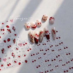 Mini Fruit Cherry Charming Strawberry Ribbon Line Bowknot Jelly Charming Chic Self Adhesive Nail Art Stickers Manicure Decals (ONLINE ORDER ONLY)