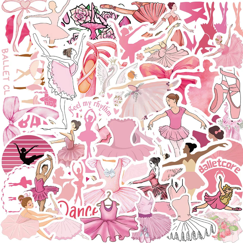 50pcs Cute Pink Ballet Dance Girls Stickers DIY Decoration For Laptop Notebook Suitcase Laptop Phone Sticker Toy Art Decals ﻿ (ONLINE ORDER ONLY)