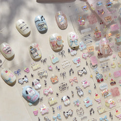 Graffiti Bear Cat Kitten Dog Puppy Bowknot Cake Tulip Note Star Cherry Cup Adhesive Nail Art Decoration Sticker Manicure Decals (ONLINE ORDER ONLY)