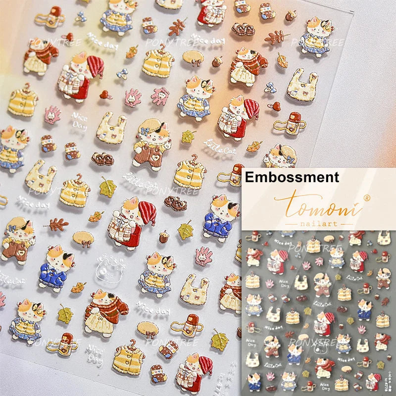 Cat Kitten Star Tree Bell Angel Bowknot Snowman Envelope Pinecone Bone Adhesive Nail Art Stickers Cup Rhinestone Manicure Decals (ONLINE ORDER ONLY)