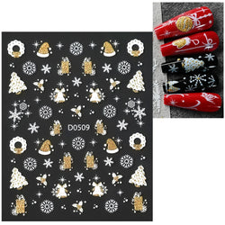 1pc Christmas Nail Sticker 3D Gold Glitter Snowflake Elk Penguin Bells Design Adhesive Nail Slider Decals Winter Manicure Decor* (Online Order Only)
