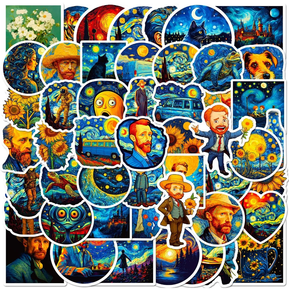 50Pcs Van Gogh Stickers Stationery Aesthetic Kids Toys Cool Items DIY Notebook Phone Skateboard Laptop Water Bottle Decal (ONLINE ORDER ONLY)