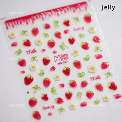 Lovely Red Fruit Strawberry Cherry Bowknot Love Heart Star Silk Ribbon Chic Rhinestone Adhesive Nail Art Stickers Manicure Decal (ONLINE ORDER ONLY)