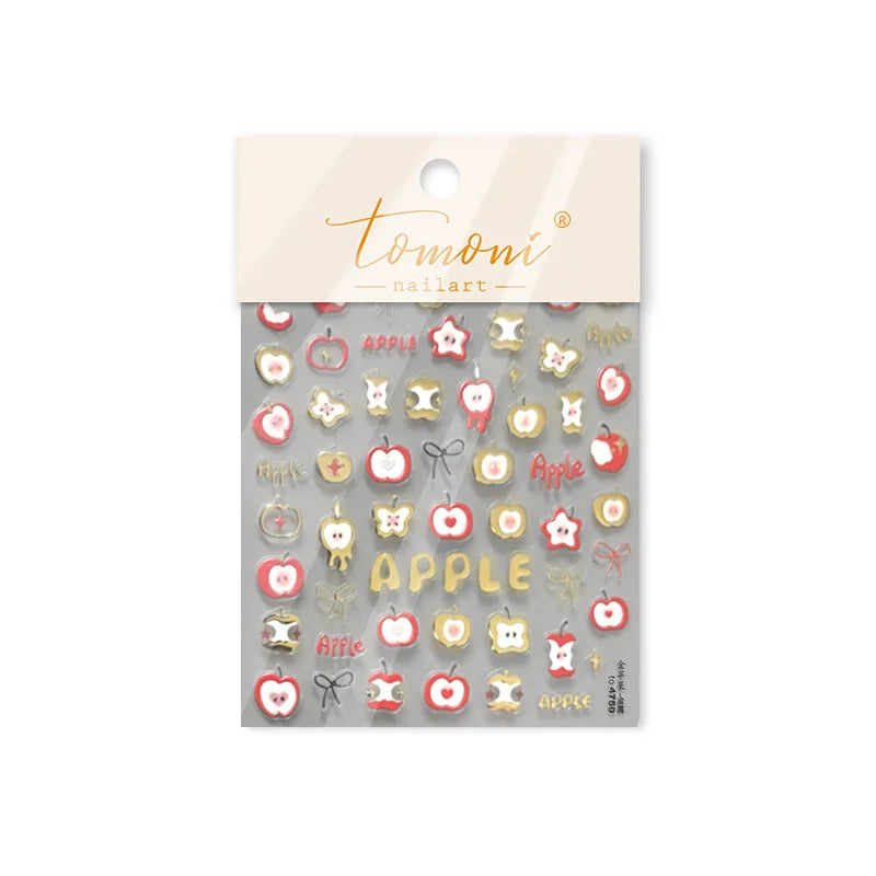 Shiny Attractive Apple Core Peel Cute Fruits Bowknot Tie Star Self Adhesive Nail Art Stickers Charming Rhinestone Manicure Decal (ONLINE ORDER ONLY)