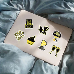 50Pcs Birthday Black Gold Series Cartoon Cute Waterproof Sticker Skateboarding Snowboard Retro Vinyl home decal Sticker (ONLINE ORDER ONLY)