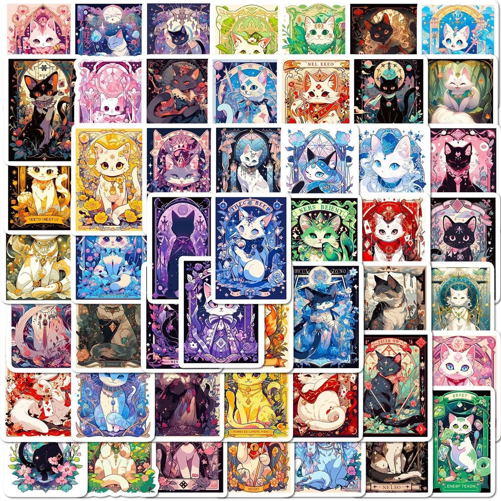 10/50pcs Ins Cute Cartoon Cat Tarot Aesthetic Graffiti Stickers DIY Luggage Phone Skateboard Laptop Guitar Sticker Decals Toys (ONLINE ORDER ONLY)