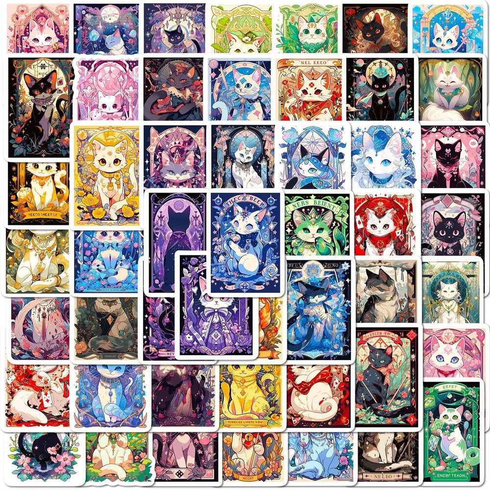 10/50pcs Ins Cute Cartoon Cat Tarot Aesthetic Graffiti Stickers DIY Luggage Phone Skateboard Laptop Guitar Sticker Decals Toys (ONLINE ORDER ONLY)