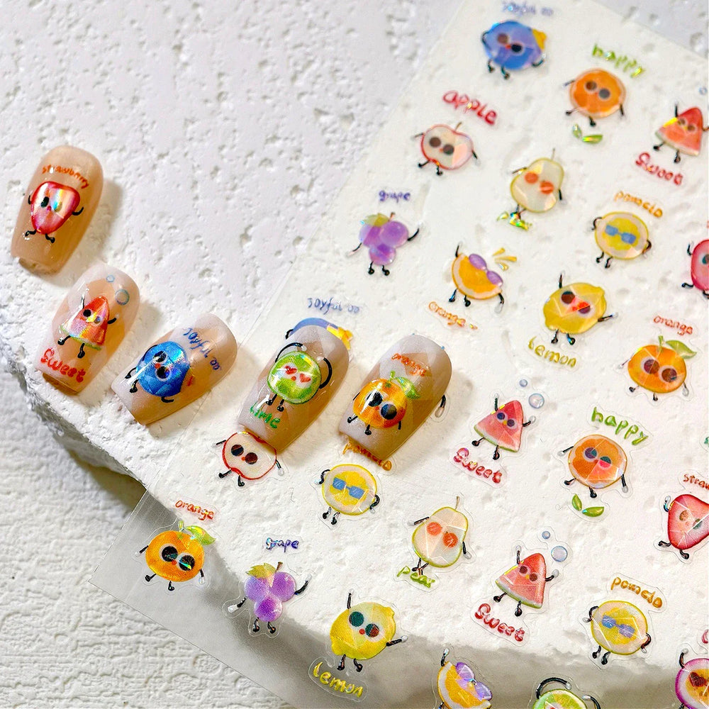 Interesting Joyful Fruits Apple Strawberry Orange Watermelon Grape Lemon Pear Vitamins Colored Nail Art Stickers Manicure Decals (ONLINE ORDER ONLY)