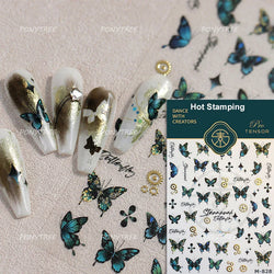 Steam Punk Butterfly Gear Green Star Gold Stamping Self Adhesive Nail Art Decoration Stickers Illusion Polarized Manicure Decals (ONLINE ORDER ONLY)