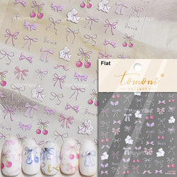 Colourful Cherry Abundant Fruits Bowknot Shiny White Line Outline Self Adhesive Nail Art Stickers Chic Rhinestone Manicure Decal (ONLINE ORDER ONLY)