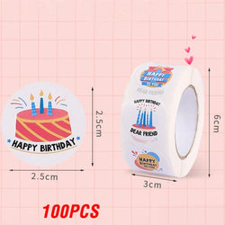 100-500pcs Round Happy birthday Labels Kraft Paper Sticker Candy Bag Flower Gift Box Cake Boxes and Packaging Wedding Stickers (ONLINE ORDER ONLY)