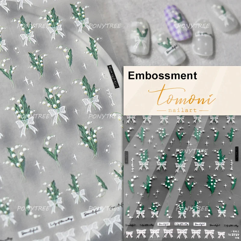 Romantic Lily of The Valley Candle Holder Wreath Bowknot Butterfly Dreamy Adhesive Nail Art Decorations Stickers Manicure Decals (Online Order Only)