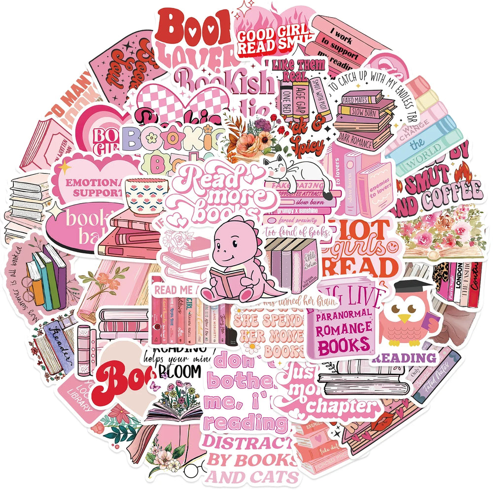 50/52pcs Romance Bookish Spice Reader Stickers Pink Girl Cartoon Decals Aesthetic Decals Phone Laptop Diary Sticker Kids Toys (ONLINE ORDER ONLY)