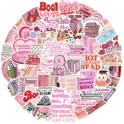 50/52pcs Romance Bookish Spice Reader Stickers Pink Girl Cartoon Decals Aesthetic Decals Phone Laptop Diary Sticker Kids Toys (ONLINE ORDER ONLY)