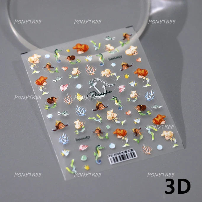 Conch Starfish Shell Beach Fish Star Ocean Colorful Water Bubbles Summer Delicate Self Adhesive Nail Art Stickers Manicure Decal (ONLINE ORDER ONLY)