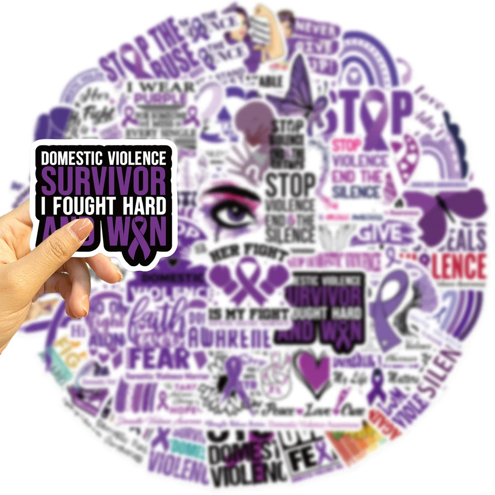 50Pcs Fight Domestic Violence Slogan Stickers Graffiti Personalized Decoration For Guitar Laptop Luggage DIY Waterproof Sticker (ONLINE ORDER ONLY)