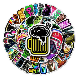 50Pcs Neon Cartoon Waterproof Vinyl Stickers for Skateboard Snowboard (Online Order Only)