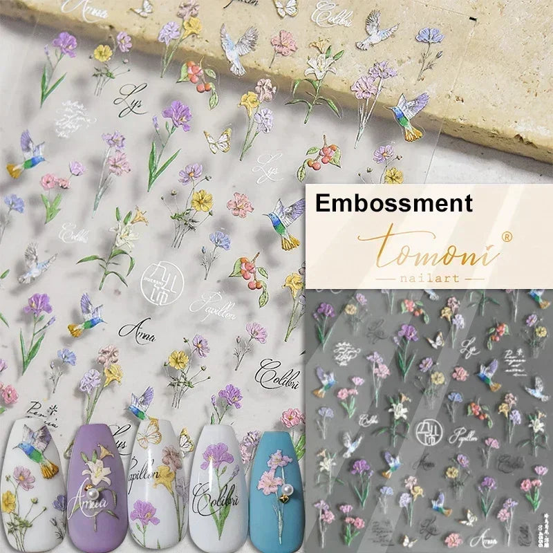 Charming Dreamy Shiny Jelly Blue Gradient Lily Flowers Rose Petal White Dot Chinese Colorful Nail Art Stickers Manicure Decals (ONLINE ORDER ONLY)