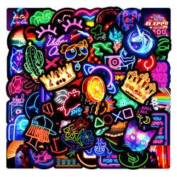 10/30/50PCS New Neon Stickers Cute Cartoon Mobile Phone Guitar Helmet Bottle Car Decal Graffiti Wallpaper Decoration Toy Gift (ONLINE ORDER ONLY)