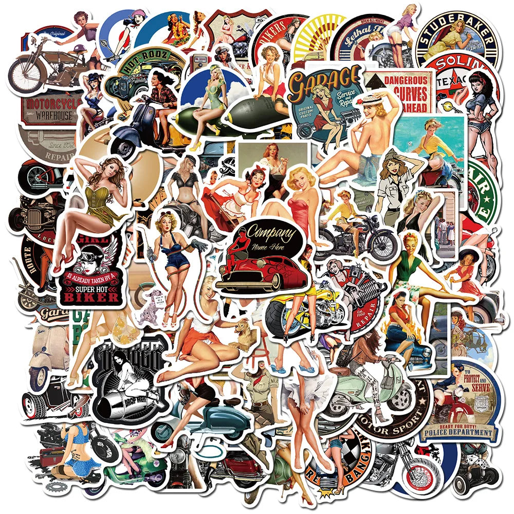 Retro Pin Up Girls Stickers - Sexy Women for DIY Phone, Helmet, Laptop, Suitcase, Skateboard (10/50/100pcs) (Online Order Only)