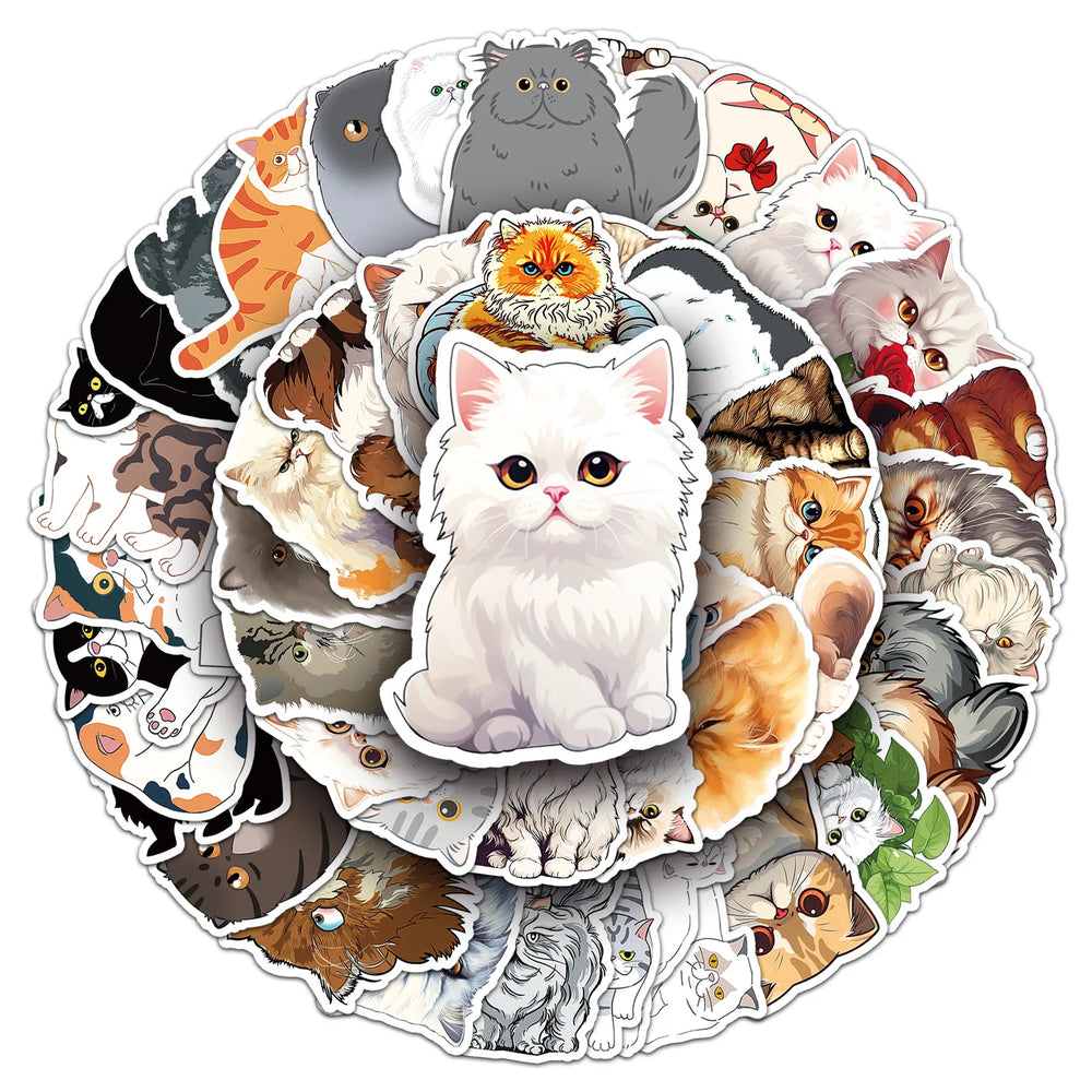 Cartoon Persian Cat Stickers for Phone Laptop Luggage Skateboard - 10/30/50PCS (Online Order Only)