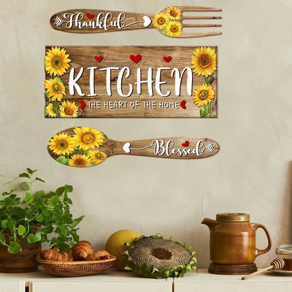 Sunflower Spoon Fork Pattern Kitchen Wall Stickers Restaurant Background Decoration Wallpaper For Home Decor Living Room Decals (Online Order Only)