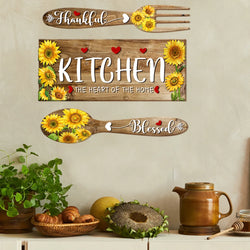 Sunflower Spoon Fork Pattern Kitchen Wall Stickers Restaurant Background Decoration Wallpaper For Home Decor Living Room Decals (Online Order Only)