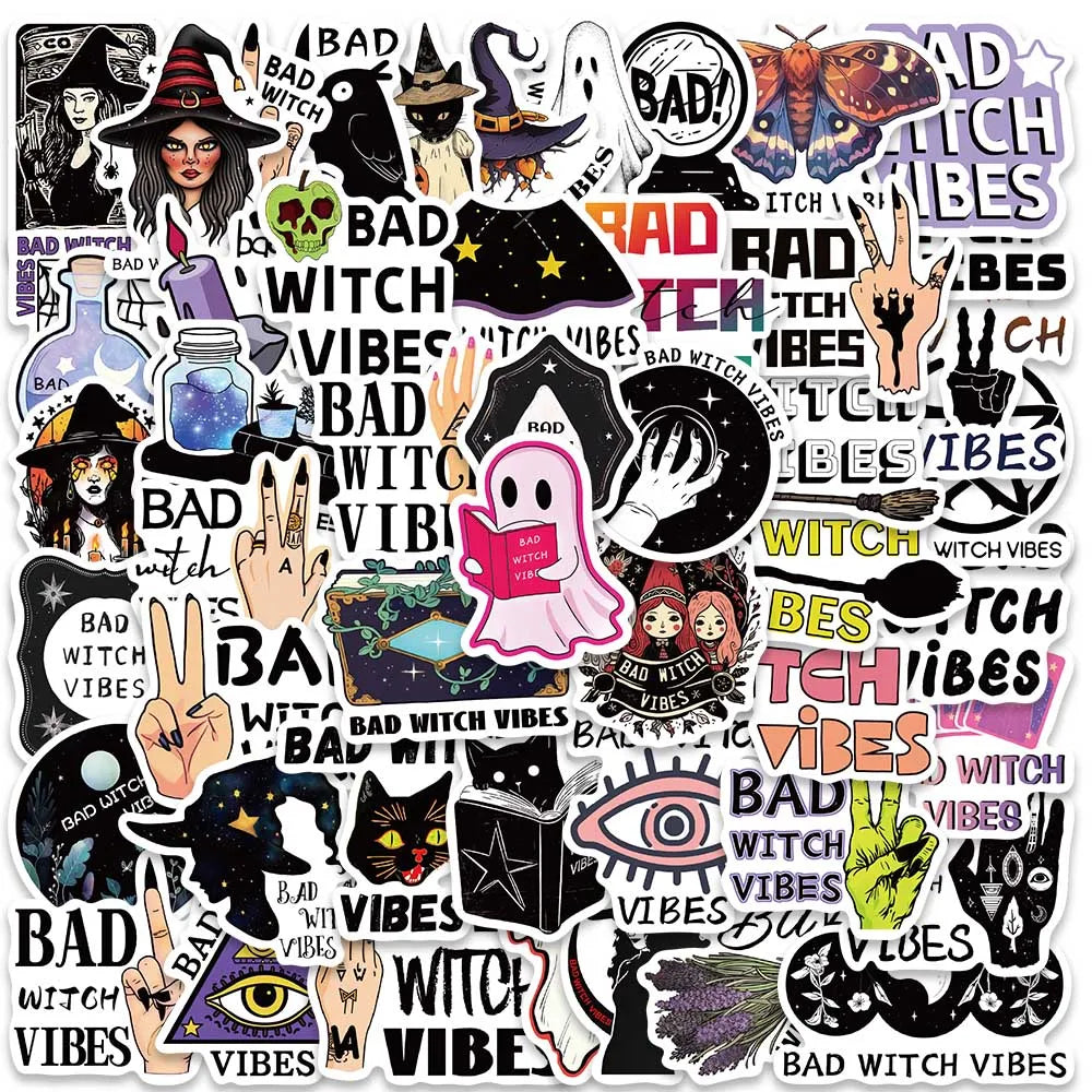 50pcs Gothic Witch Stickers Waterproof for Laptop Phone Car Skateboard (Online Order Only)