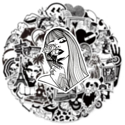 50pcs Graffiti Black and White Art Styling Stickers Laptop Luggage Phone Case Guitar Fridge Car Motorcycle Cool Ins Decals (Online Order Only)