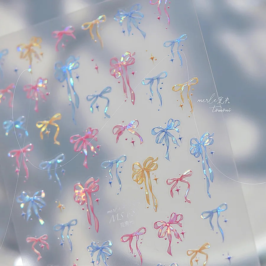 Chic Shiny Bowknot Colorful Ribbon Stars Heart Butterfly Flower Delicate Romantic Nail Art Stickers Decoration Manicure Decals (Online Order Only)
