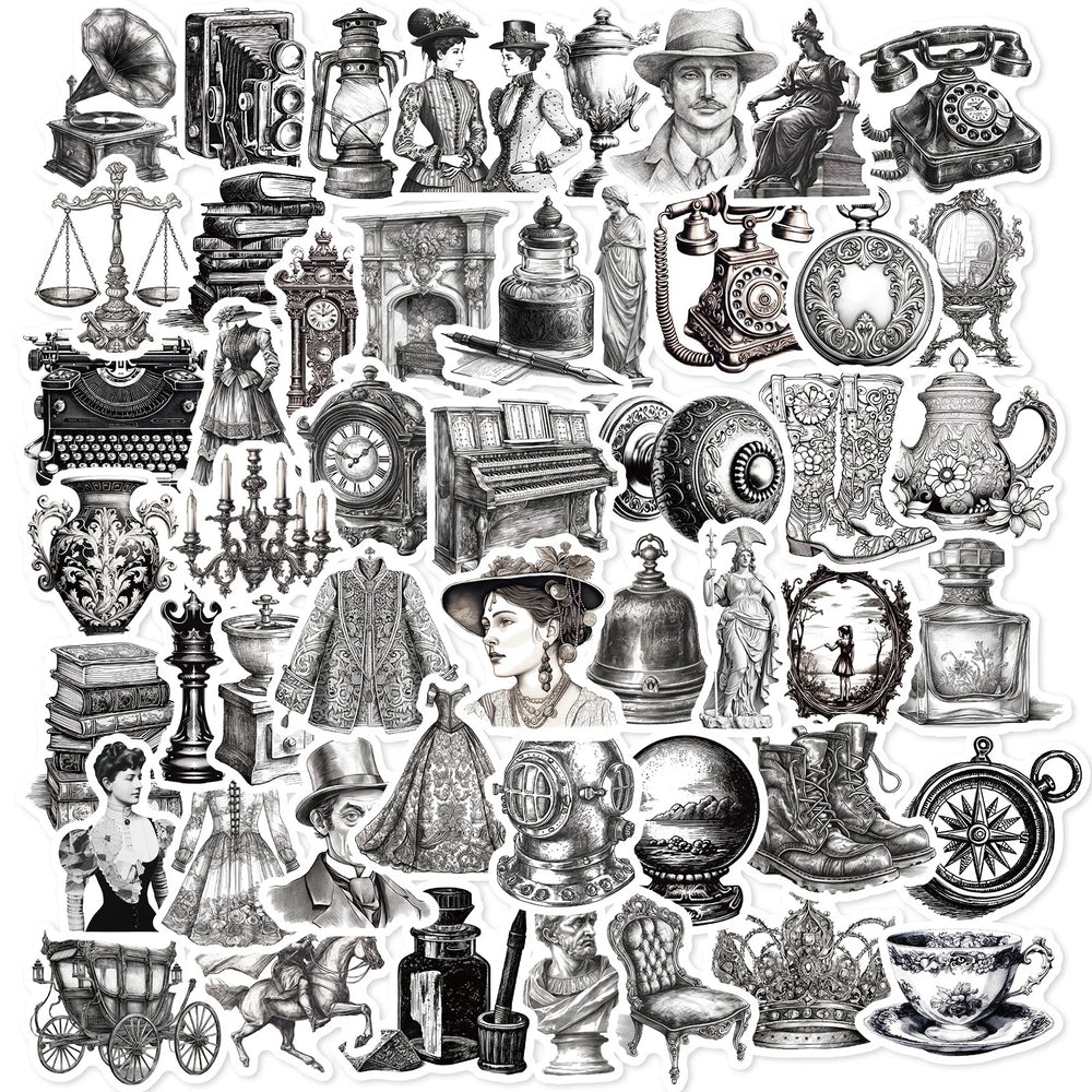Mixed Black White Retro Graffiti Stickers for Laptop Guitar Phone Suitcase Helmet (Online Order Only)