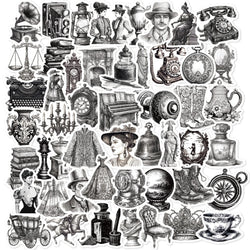 Mixed Black White Retro Graffiti Stickers for Laptop Guitar Phone Suitcase Helmet (Online Order Only)